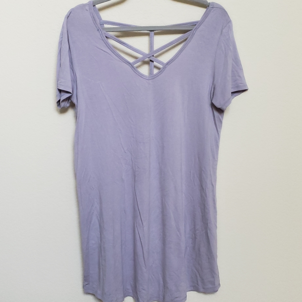 Lavender Flowy T-Shirt Dress w Crisscross Straps